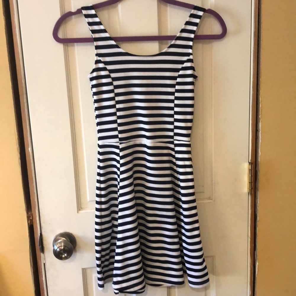 White and navy striped dress